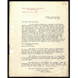 Letter to General Secretaries from Samuel Ironside