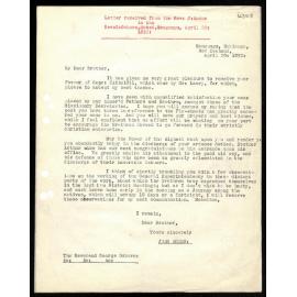 Letter to Rev. G. Osborne from Rev. J. Hobbs