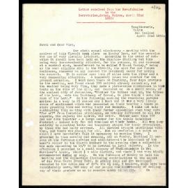 Letter to Secretaries from Rev. J. Buller