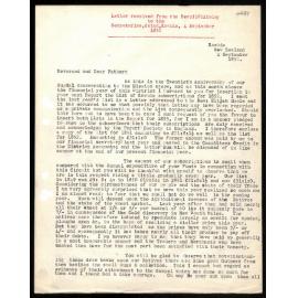 Letter to Secretaries from Rev. J. Whiteley