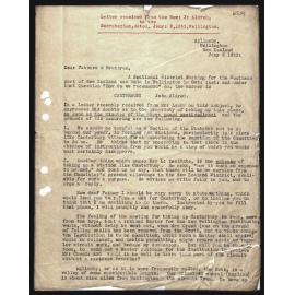 Letter to Secretaries from Rev. J. Aldred