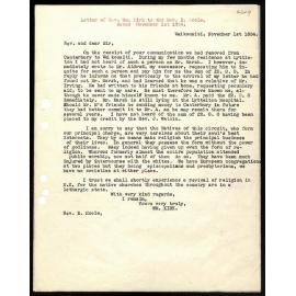 Letter to Treasurers from Rev. J. Watkin