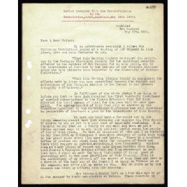 Letter to Secretaries from Rev. J. Whiteley