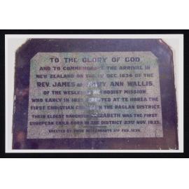 Raglan Methodist Parish Memorial to Rev. James and Mary Ann Wallis