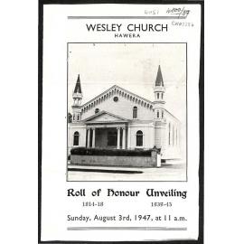 Wesley Church Hawera - Roll of Honour Unveiling - 1914-18 and 1939-45