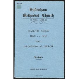 Sydenham Methodist Church - Diamond Jubilee 1878-1938 and Reopening of Church - Souvenir