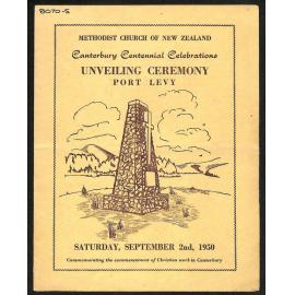 Canterbury Centennial Celebrations - Unveiling Ceremony - Port Levy - Saturday, September 2nd 1950 - Commemorating the Commencement of Christian Work in Canterbury