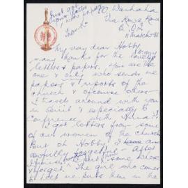 Letter Addressed to Hobby [Sister Hobbs] from Atawhai [Sister Wilcox]