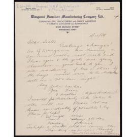 Letter Addressed to Sister [Hobbs] from Noel Ginn [Wanganui Furniture Manufacturing Company]