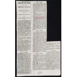 Photocopy of Newspaper Clippings from an Unknown Publication - Case for the Māori Grievances Explained; Absence from Waitangi; Alleged Land Injustices; Māori Authority Explained