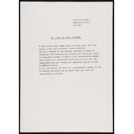 Reference Letter in Support of Miss Irene Hobbs from Muriel Goodenough