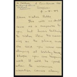Letter Addressed to Sister Hobbs from Hinerangi Deller [nee Hikuroa, Member of the Waiata Māori Choir]