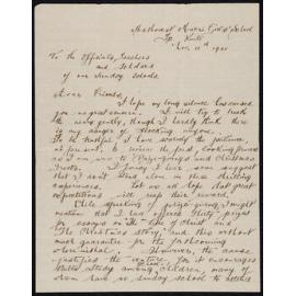 Letter Addressed to the Officials, Teachers, and Scholars of our Sunday Schools [Methodist Māori Girl's School, Te Kuiti] from Airini Hobbs
