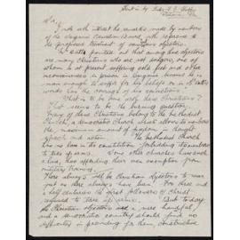 Letter Addressed to [Unknown] from Sister Irene Hobbs Regarding the Proposed Treatment of Conscientious Objectors