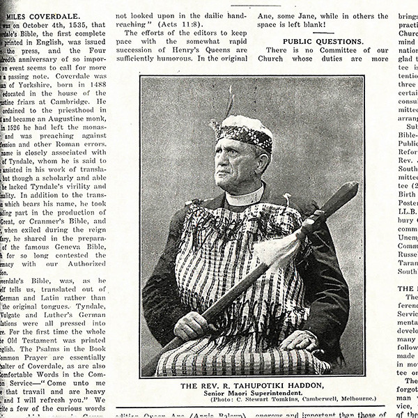 Roberts, Rev. John Haig, Biographical Information and Research Notes About Rev. Robert Tahupōtiki Haddon (n.d.-2019). [Kei Muri Māpara/Methodist Church of New Zealand Archives Christchurch, PPHR Box 410, MS-1173]. https://keimurimapara.methodist.org.nz/nodes/view/7844
